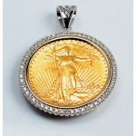 14KT GOLD DIAMOND PENDANT to fit U.S. $20 Gold Coin 1.30 cts. (coin excluded)